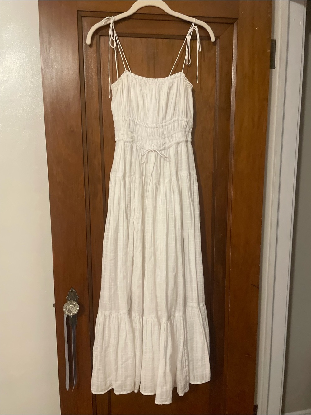 J. Crew White Smocked Midi Sundress with Spaghetti Straps - Picture 4 of 6